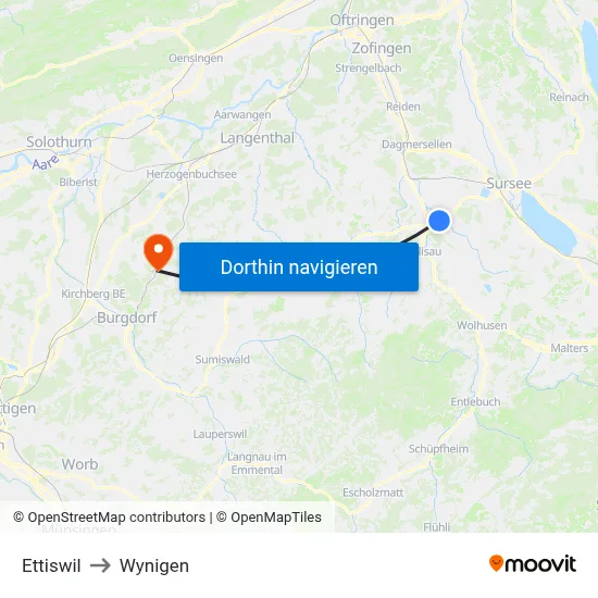 Ettiswil to Wynigen map