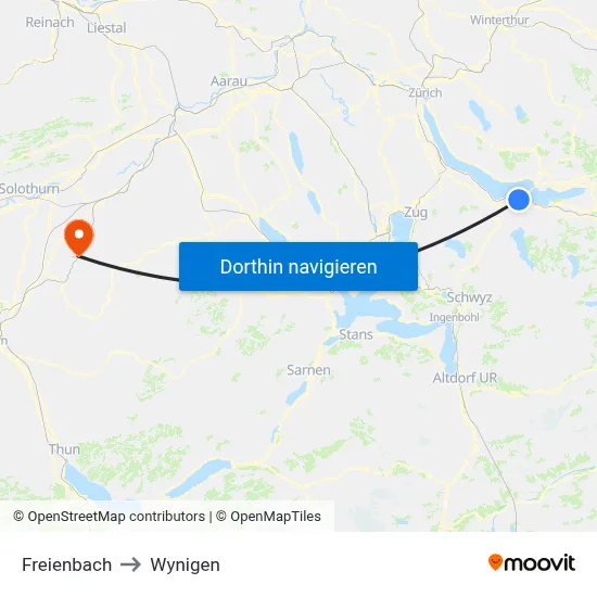 Freienbach to Wynigen map