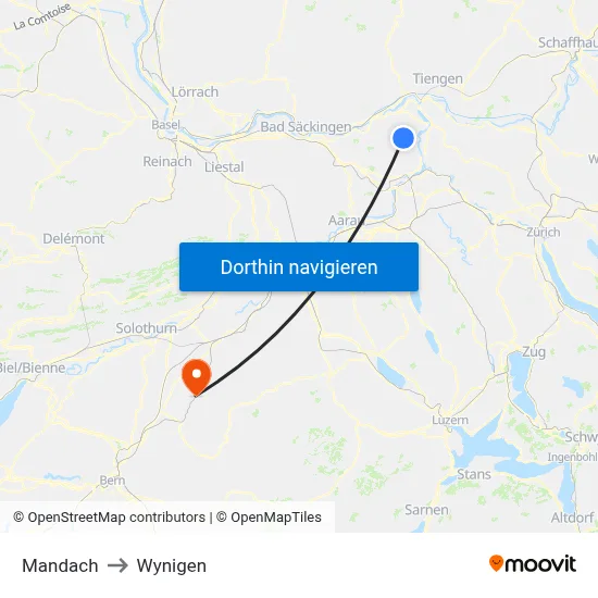 Mandach to Wynigen map