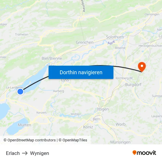 Erlach to Wynigen map