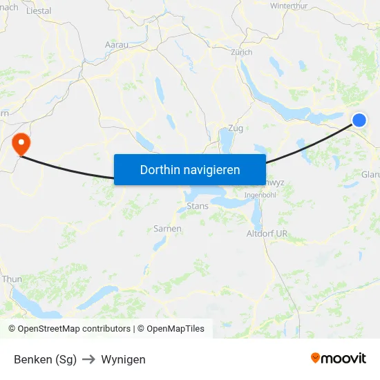 Benken (Sg) to Wynigen map