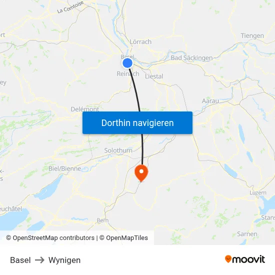 Basel to Wynigen map