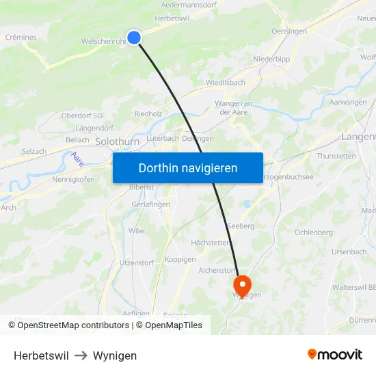Herbetswil to Wynigen map