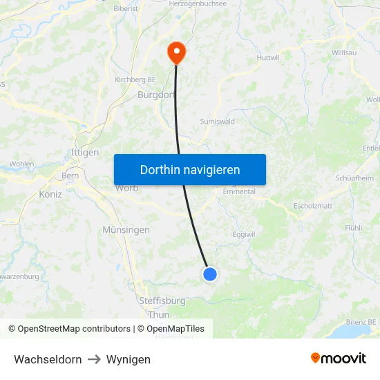 Wachseldorn to Wynigen map