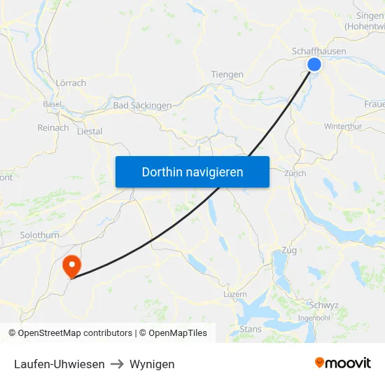 Laufen-Uhwiesen to Wynigen map