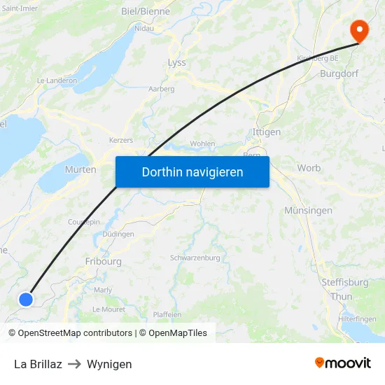 La Brillaz to Wynigen map