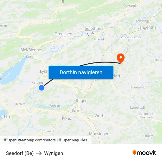 Seedorf (Be) to Wynigen map