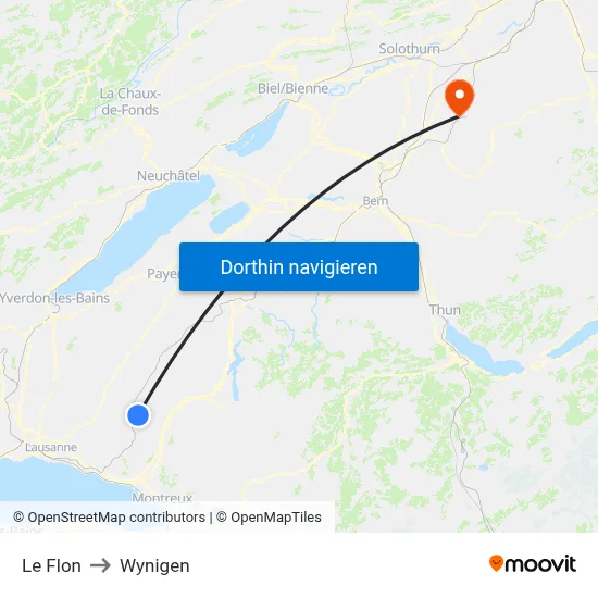 Le Flon to Wynigen map