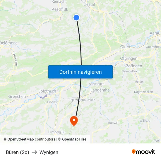 Büren (So) to Wynigen map