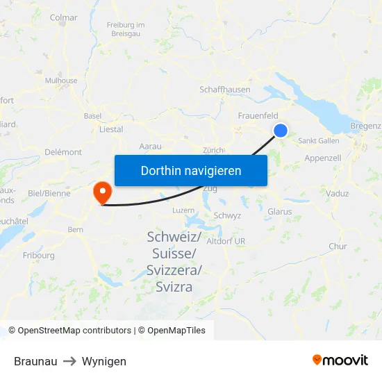Braunau to Wynigen map