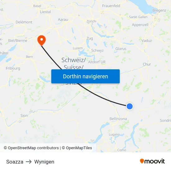 Soazza to Wynigen map