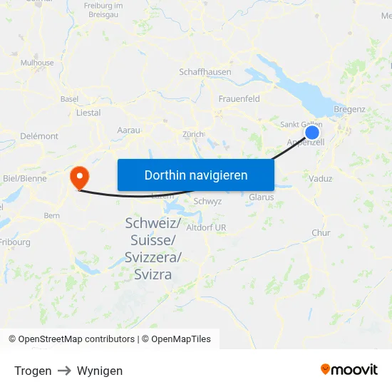 Trogen to Wynigen map