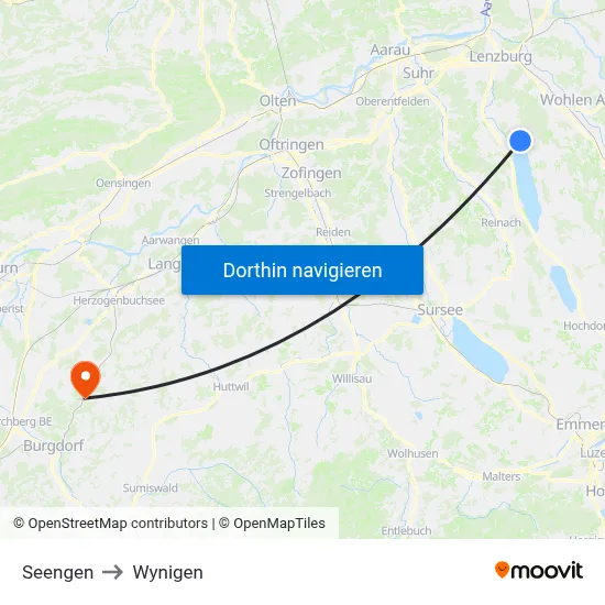 Seengen to Wynigen map