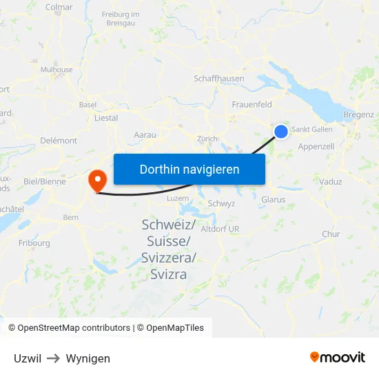 Uzwil to Wynigen map