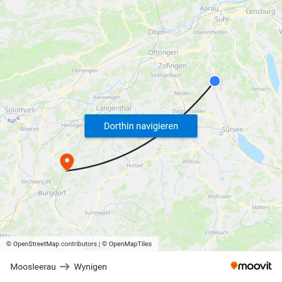 Moosleerau to Wynigen map