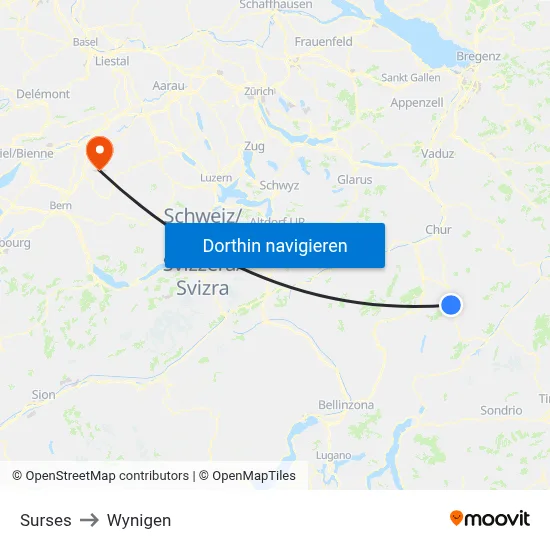 Surses to Wynigen map