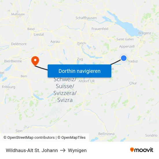 Wildhaus-Alt St. Johann to Wynigen map