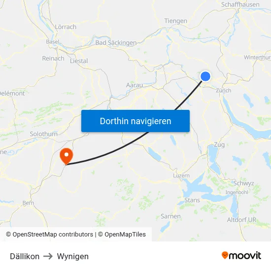 Dällikon to Wynigen map