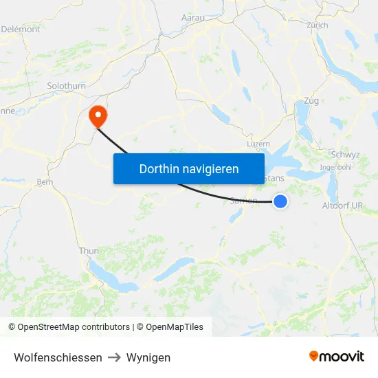 Wolfenschiessen to Wynigen map