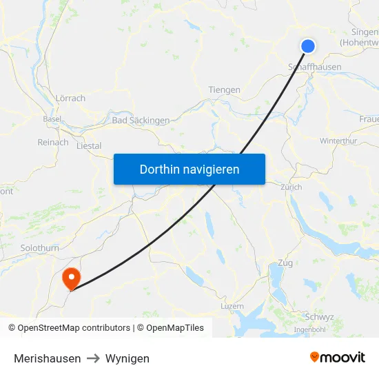 Merishausen to Wynigen map