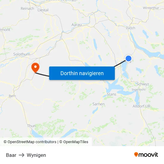 Baar to Wynigen map