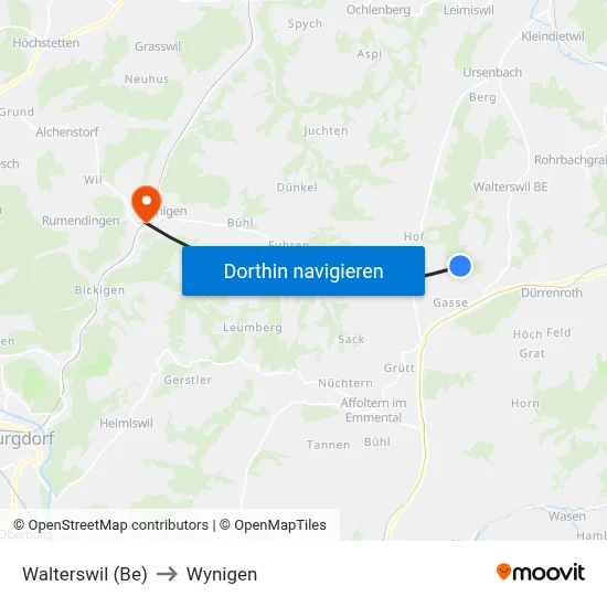 Walterswil (Be) to Wynigen map