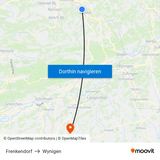 Frenkendorf to Wynigen map