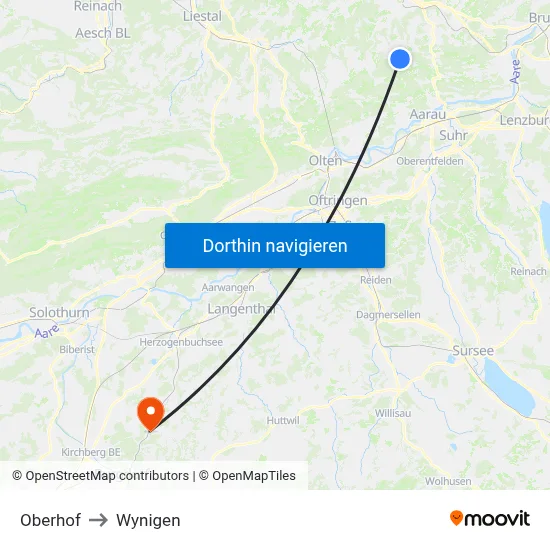 Oberhof to Wynigen map