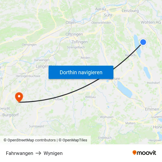 Fahrwangen to Wynigen map