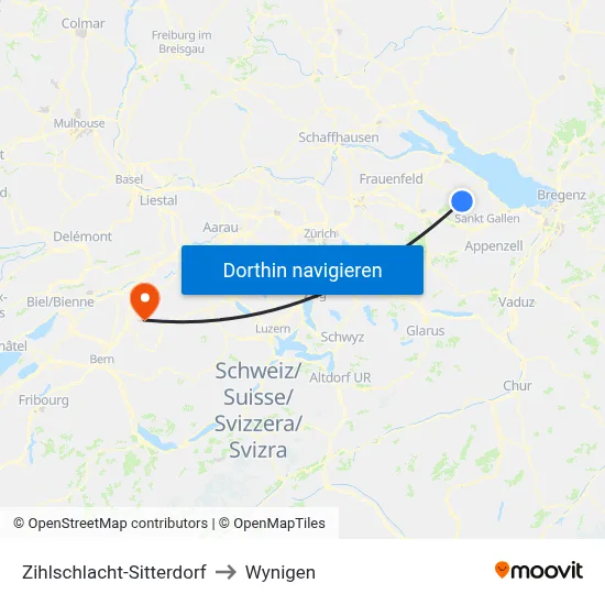 Zihlschlacht-Sitterdorf to Wynigen map
