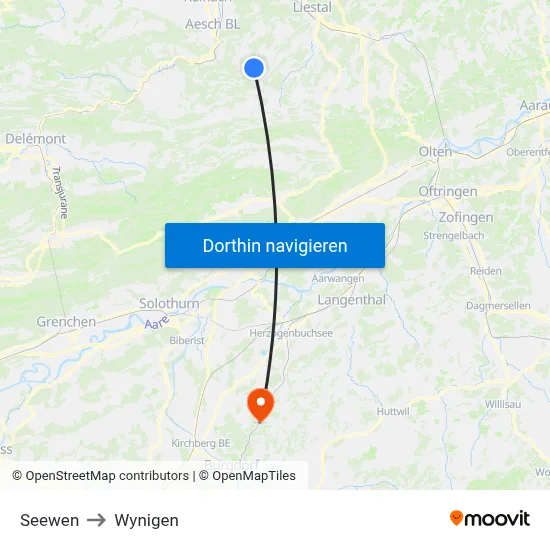 Seewen to Wynigen map