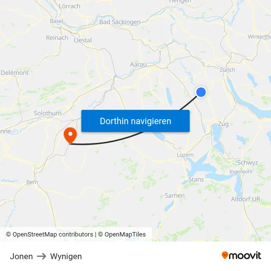 Jonen to Wynigen map