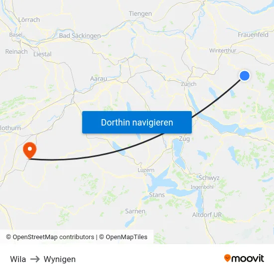 Wila to Wynigen map