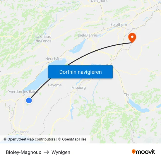 Bioley-Magnoux to Wynigen map