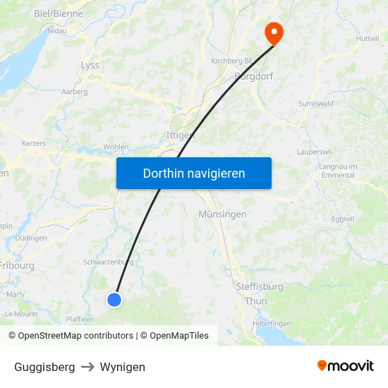 Guggisberg to Wynigen map