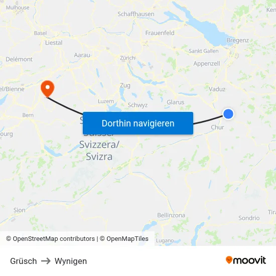 Grüsch to Wynigen map