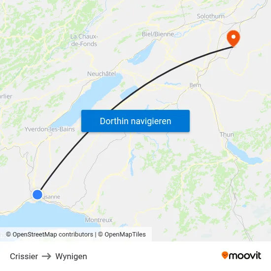 Crissier to Wynigen map
