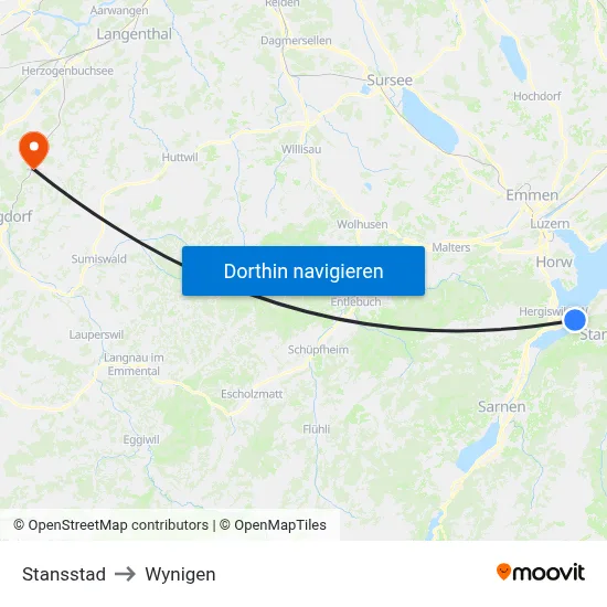 Stansstad to Wynigen map