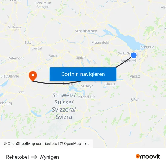 Rehetobel to Wynigen map