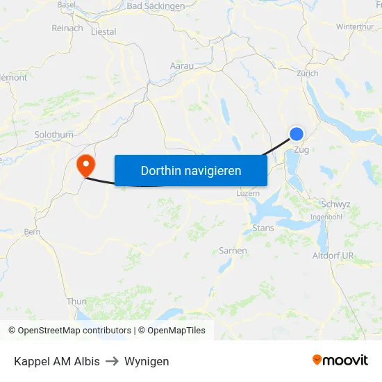 Kappel AM Albis to Wynigen map
