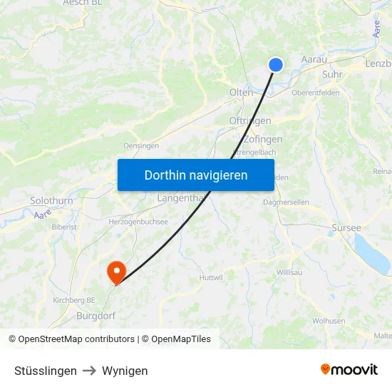 Stüsslingen to Wynigen map