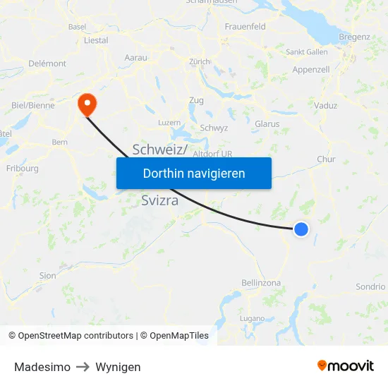 Madesimo to Wynigen map