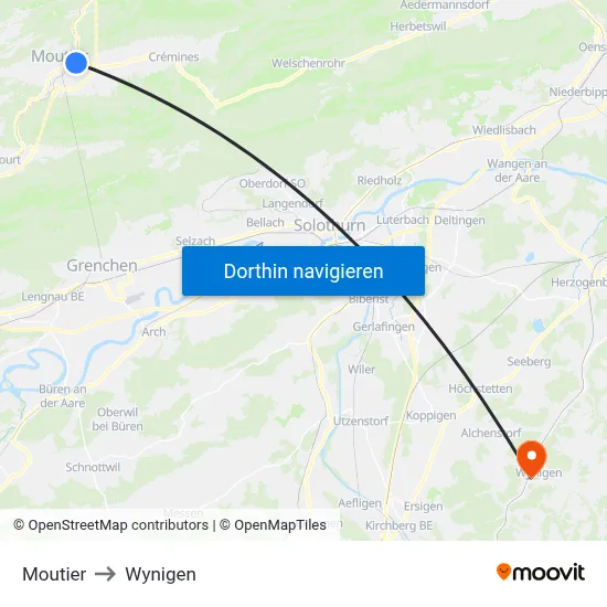 Moutier to Wynigen map