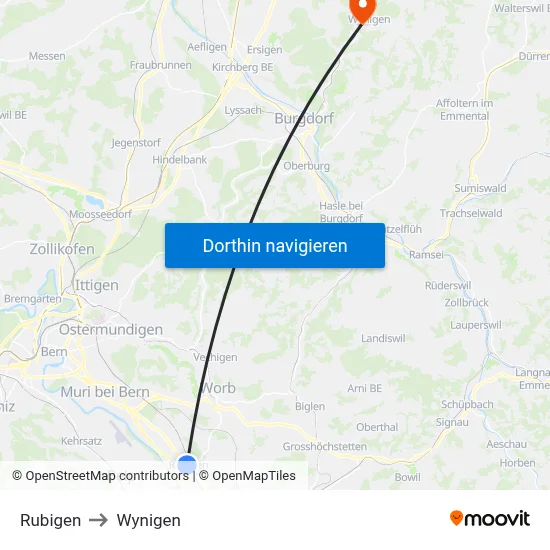 Rubigen to Wynigen map