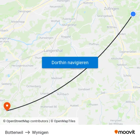 Bottenwil to Wynigen map