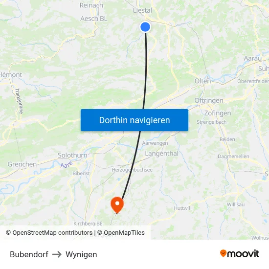 Bubendorf to Wynigen map