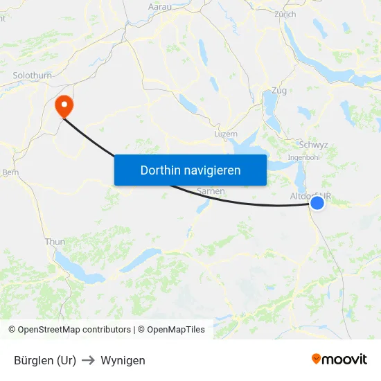 Bürglen (Ur) to Wynigen map