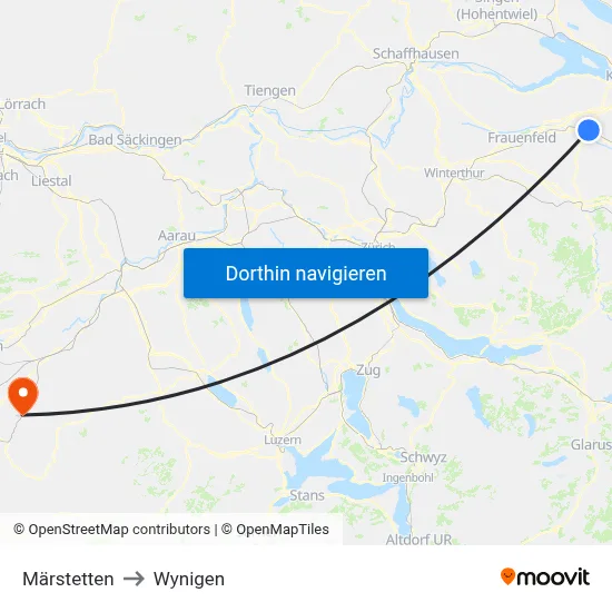 Märstetten to Wynigen map