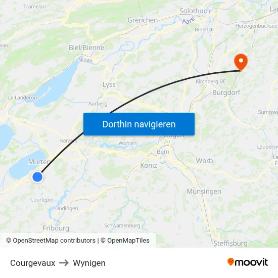 Courgevaux to Wynigen map