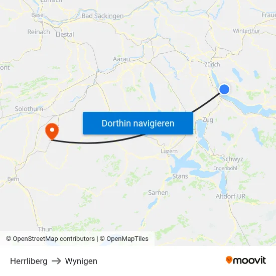 Herrliberg to Wynigen map